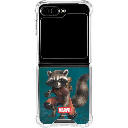 Marvel Rocket and Baby Groot Cosmic Bond Galaxy Z Flip6 Clear Case